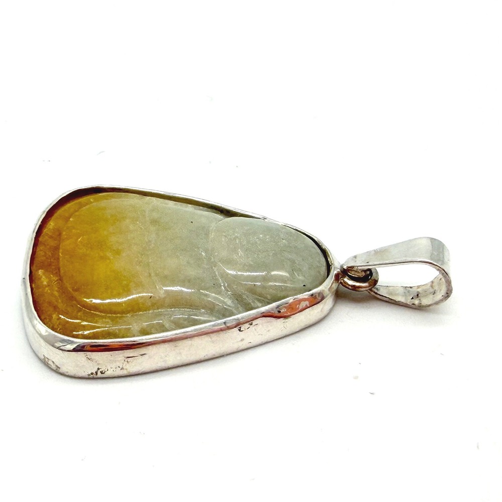 Hand‎ Carved Jade Buddha Pendant Sterling Silver 925 Artisan Spiritual Jewelry - Picture 3 of 6